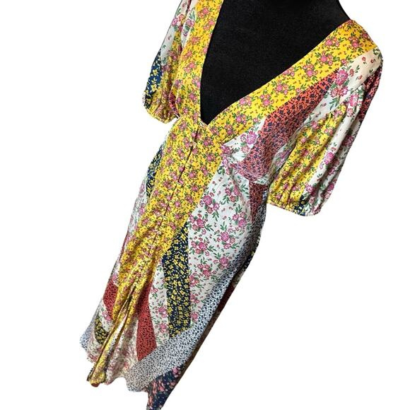 ASOS Floral Patchwork Midi Dress Button Satin Cottagecore Coquette Romantic 6 - Picture 6 of 16